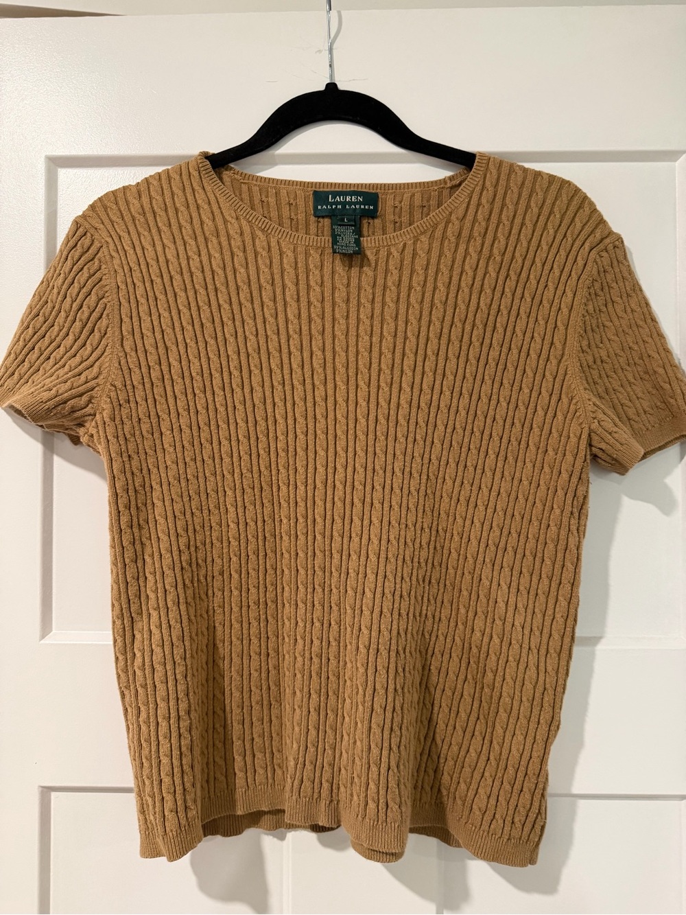 Polo by Ralph Lauren Women's Camel Crewneck Cable-Knit Short Sleeve Sweater